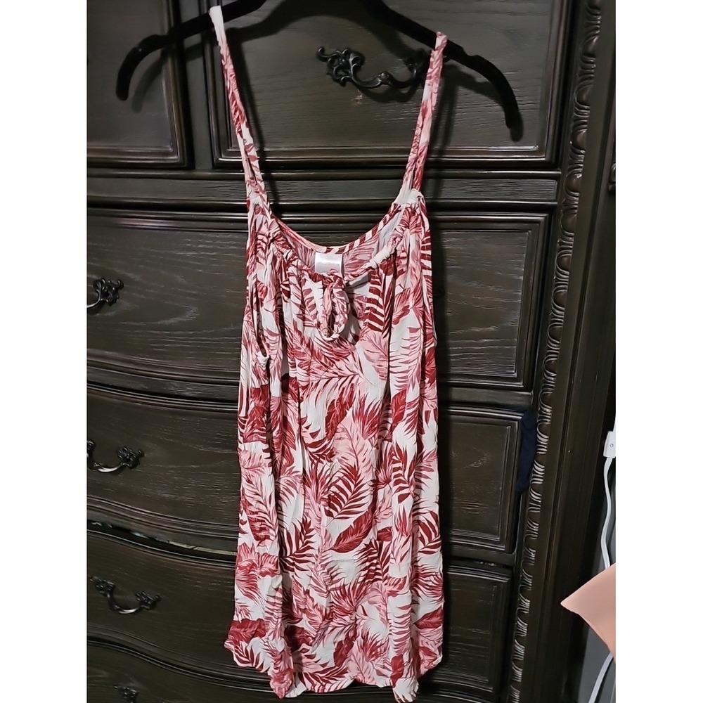 Xhilaration Red Pink Tropical Palm Leaf Tie Front Camisole Tank Top Small